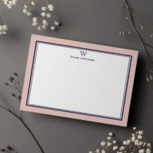 NAVY & SALMON Classic Monogram Double Frame Card