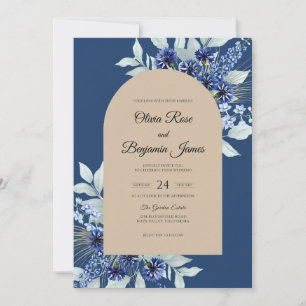 Navy Sand Cornflower Eucalyptus Wedding Invitation