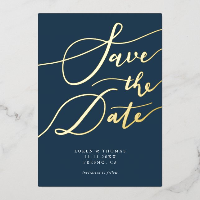 Navy Save The Date Calligraphy (Front)