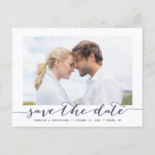 Navy Save the Date Script Frame Photo Announcement