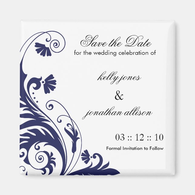 Navy Save the Date Wedding Magnet (Front)