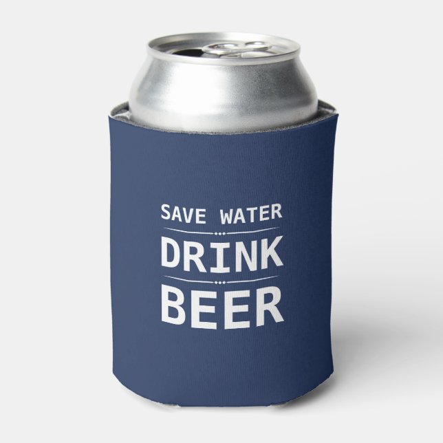 Navy Save Water Drink Beer Personalised Name Can Cooler (Can Front)