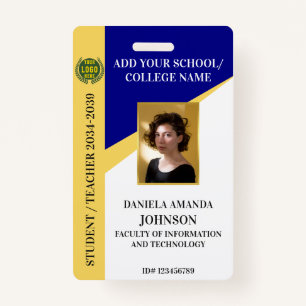 Navy School College University Student Teacher ID Badge