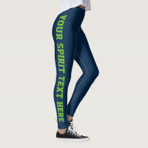 Navy School Spirit Leggings Custom Lime Green Text