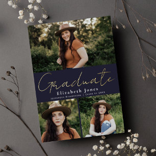 Navy Script Foil Graduation Photo Announcement