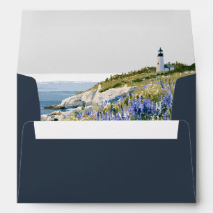 Navy Script Lupine Maine Wedding Return Address Envelope