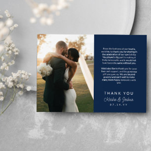 Navy Script Printed Message Wedding Thank You Card