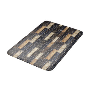 Navy Sea Blue Cream Brown Rectangles Bath Mat