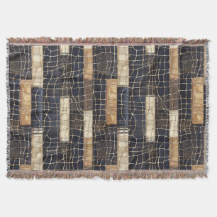Navy Sea Blue Cream Brown Rectangles Throw Blanket