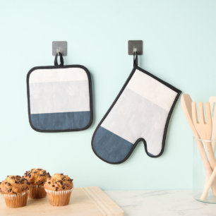 Navy Sea Blue White Beach Oven Mitt & Pot Holder Set
