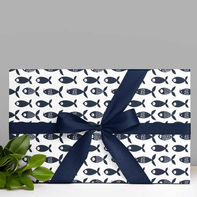 Navy Sea Fish Ocean Beach house Scandinavian  Wrapping Paper (Creator Uploaded)