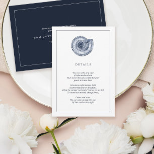 Navy Sea Shell Beach Wedding Information Card