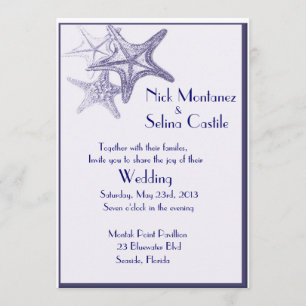 navy sea star wedding invitation