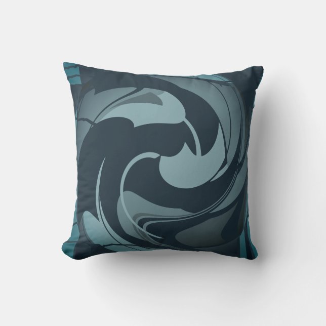 Navy Seafoam Grey Medterranean Abstract Flower Cushion (Front)