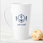 Navy Seahorse & Anchor Your Name 2 Sided Large Latte Mug<br><div class="desc">Stylish Unique Navy Blue Anchor with Seahorse and Your Personalised Name or Boat Name on a Large Latte Mug. Perfect for coffee,  Tea and Hot Chocolate. Makes a great gift for any occasion.</div>