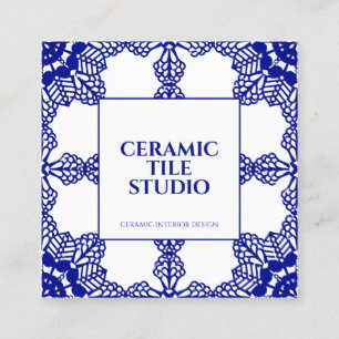 Navy Seamless Mosaic Tile Pattern Ornament Square Business Card