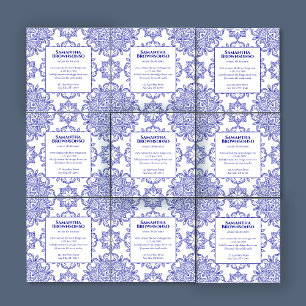 Navy Seamless Mosaic Tile Pattern Square Business Card