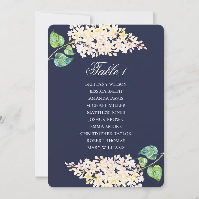 Navy seating chart. White lilac floral wedding Invitation (Front)