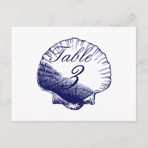 Navy Shells Beach Wedding Table Number Cards