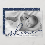 Navy | Shine Script Hanukkah Photo Holiday Card<br><div class="desc">Share holiday greetings with these chic Hanukkah photo cards featuring your favourite full bleed horizontal or landscape orientated photo. "Shine" appears as a navy blue text overlay in elegant hand lettered script typography. Personalise with your names and the year along the bottom. Cards reverse to matching dark blue with a...</div>