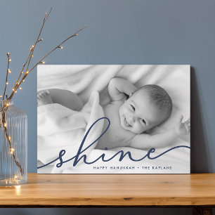Navy   Shine Script Hanukkah Photo Holiday Card