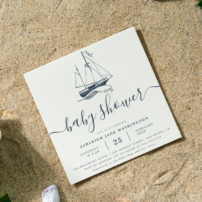 Navy Ship Nautical Baby Shower Square Invitation (Creator Uploaded)