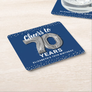 Navy Silver 70th Birthday Photo Coaster