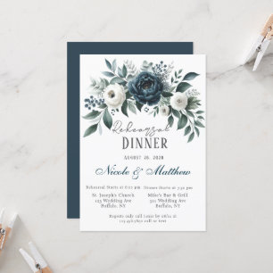 Navy & Silver and Ivory Floral Rehearsal Dinner Invitation