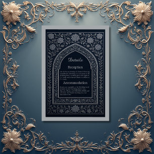 navy silver Arabic arch Wedding Enclosure Card