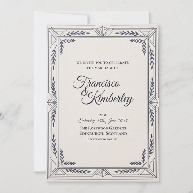 Navy Silver Art Deco Wedding Invitation (Front)