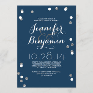 Navy & Silver Confetti Modern Rehearsal Dinner Invitation