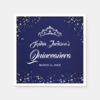 Navy Silver Diamond Lace Sparkle Gown Quinceanera
