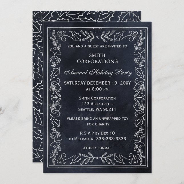 Navy Silver Elegant Corporate Holiday Party  Invitation (Front/Back)