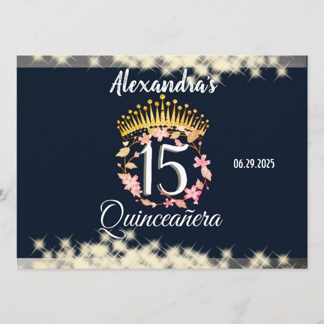Navy Silver Elegant Quinceanera Celebration Menu (Front)