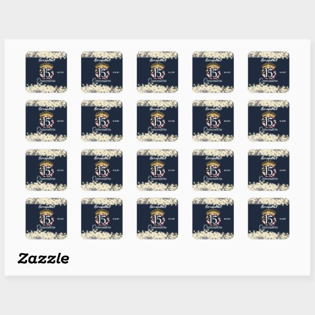 Navy Silver Elegant Quinceanera Celebration Square Sticker (Sheet)