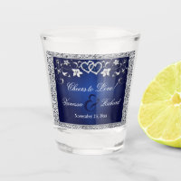 Navy, Silver Floral, Hearts Shot glass