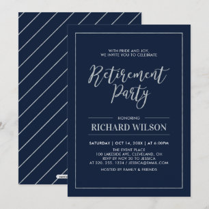 Navy & Silver Frame Modern Retirement Party Invitation