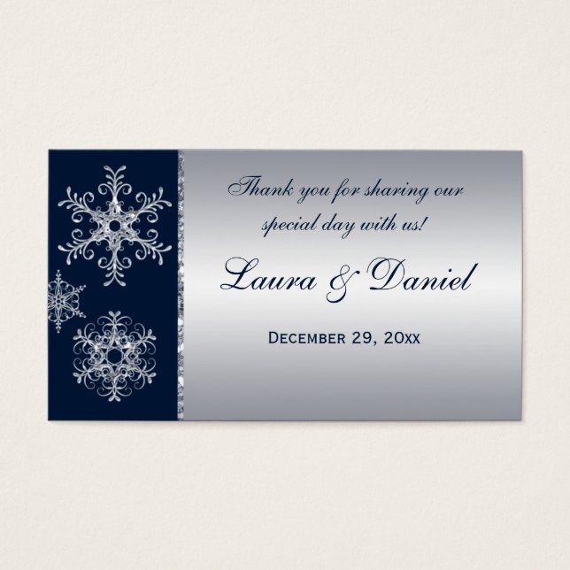 Navy Silver Glitter LOOK Snowflakes Favour Tag (Front)