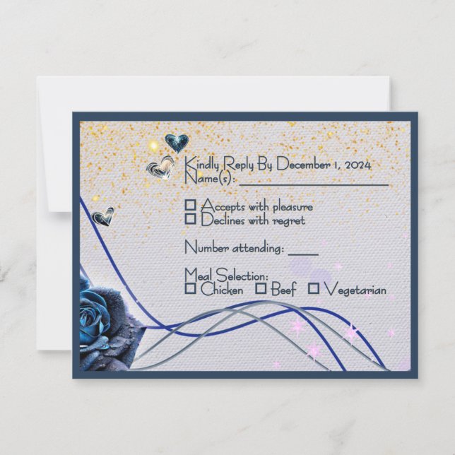 Navy Silver Gold Wedding RSVP Card (Front)