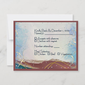 Navy Silver Gold Wedding RSVP Card