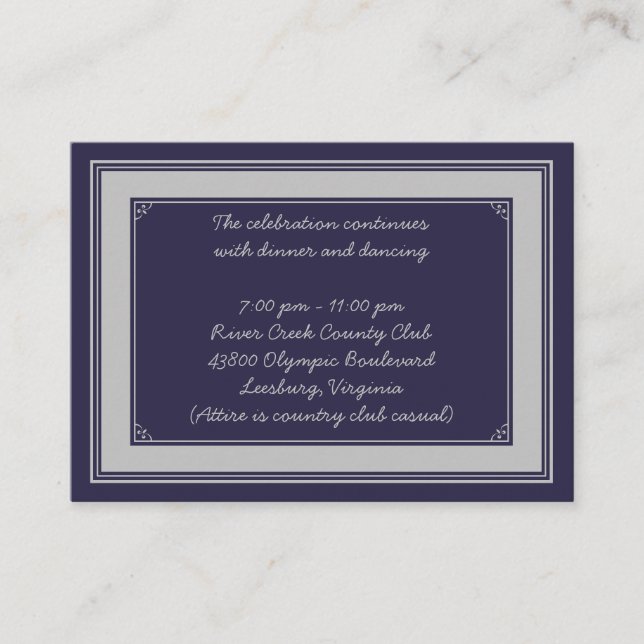 Navy Silver Grey Bar Mitzvah Reception Card (Front)