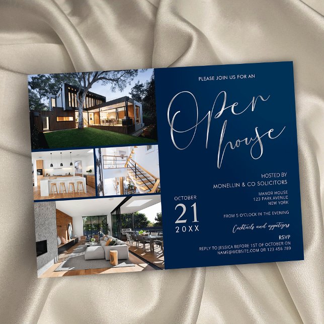 Navy & Silver Modern Real Estate Open House Photos Invitation (Creator Uploaded)