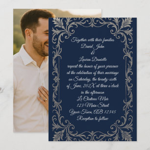 Navy & Silver Photo Wedding Invitation 