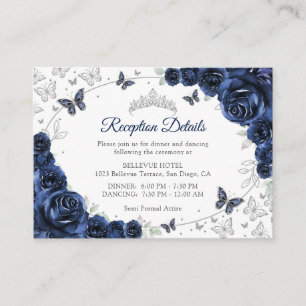 Navy Silver Quinceanera Reception Details Enclosure Card