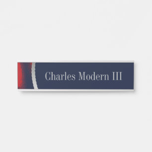 Navy Silver Red Wall Hanging Cubical Name Plate
