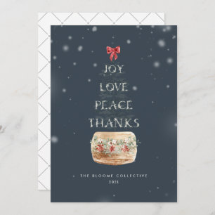 Navy Silver Snow Overlay Christmas Tree Typography Holiday Card