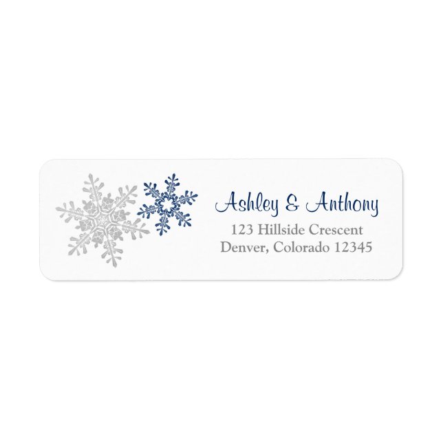 Navy Silver Snowflake Winter Wedding Address (Front)