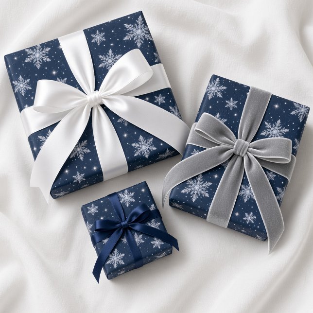 Navy Silver Snowflake Winter Wonderland Pattern Wrapping Paper (Creator Uploaded)