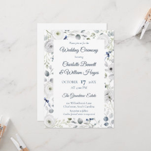 Navy Silver Watercolor Floral Invitation