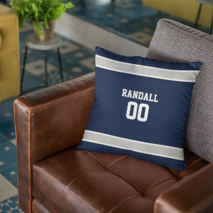 Navy, Silver & White Football Team Personalised Cushion